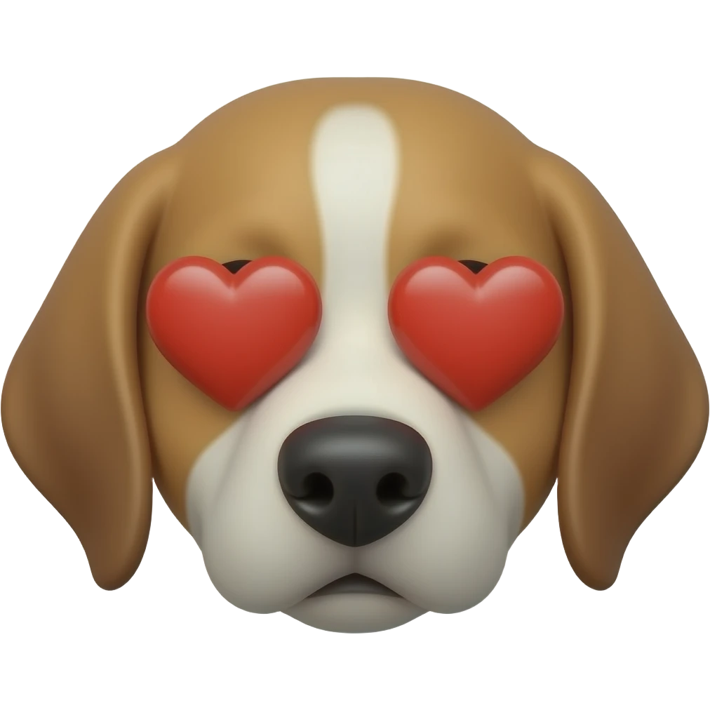 Rostro de Perro con corazones rojos grandes en los ojos emoji