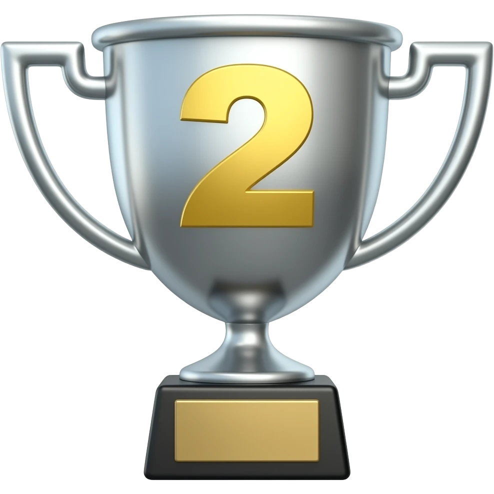 Emoji de una copa 🏆 de plata de ganador con número 2 emoji