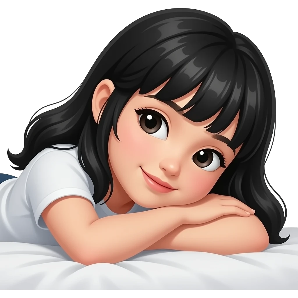 long black hair girl head on bed emoji