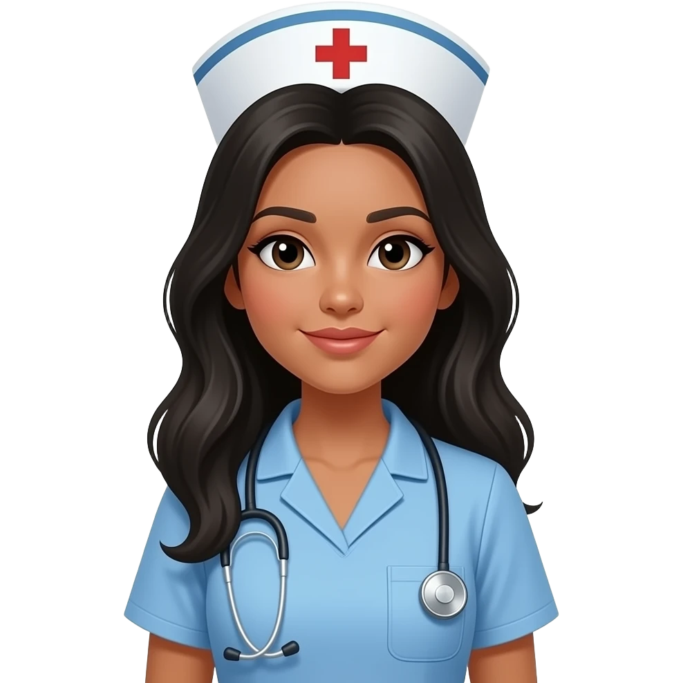 Tan nurse with scrubs long black hair emoji | AI emoji