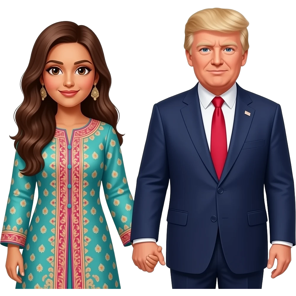 Farheen  holding  hands in shalwar kameez  on Barron Trump in trust in Baron Trump  in circle son Barron Trump emoji