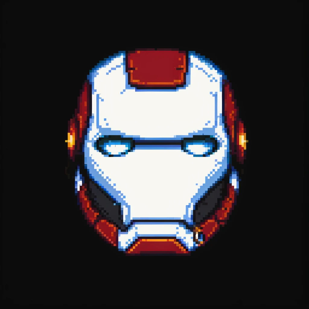Ironman's helmeted face, facing forward, rendered in classic Nokia phone pixel art style, retro pixelated look emoji