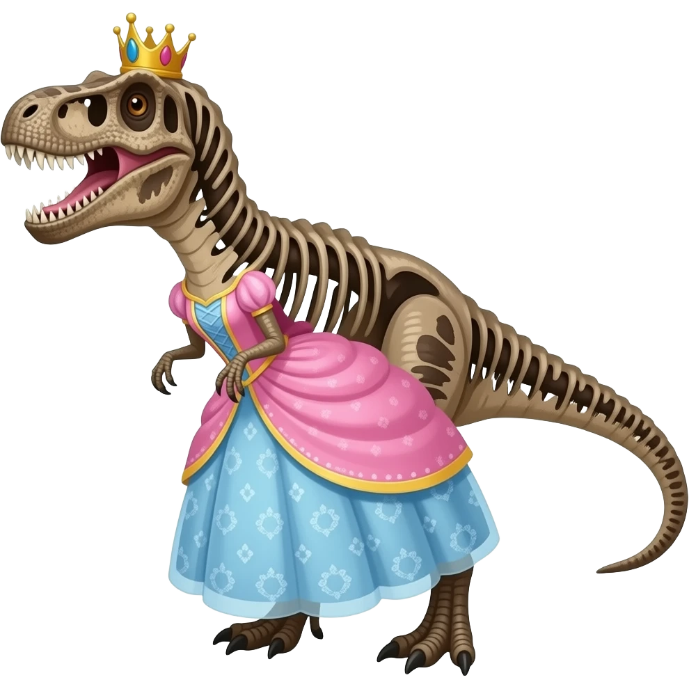 Princess dress on a fossilated dinosaur emoji