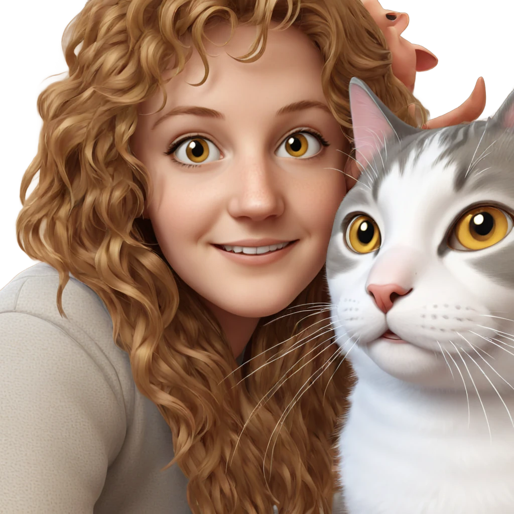 smiling girl with cat portrait emoji