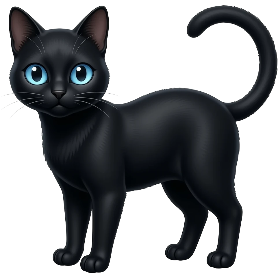 A vixen black cat with blue soft bedroom eyes emoji