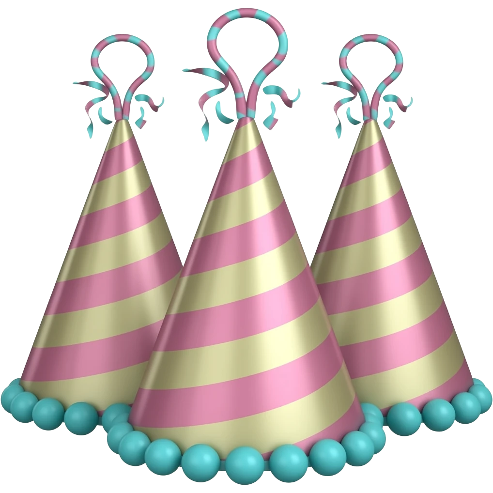3 BIRTHDAY HATS PINK TURQUIOSE emoji