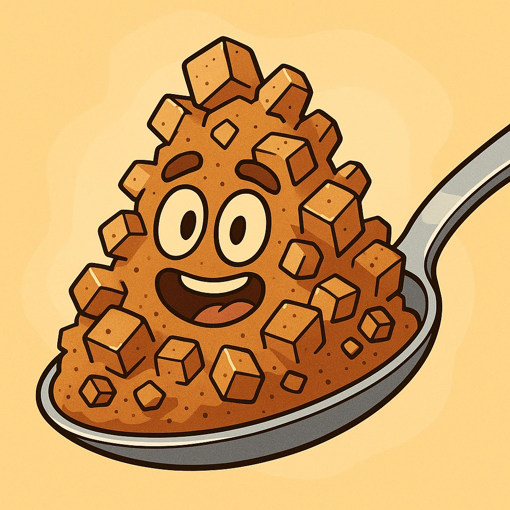 a spoonful of brown sugar, cartoon style, exaggerated sugar crystals, bright background emoji
