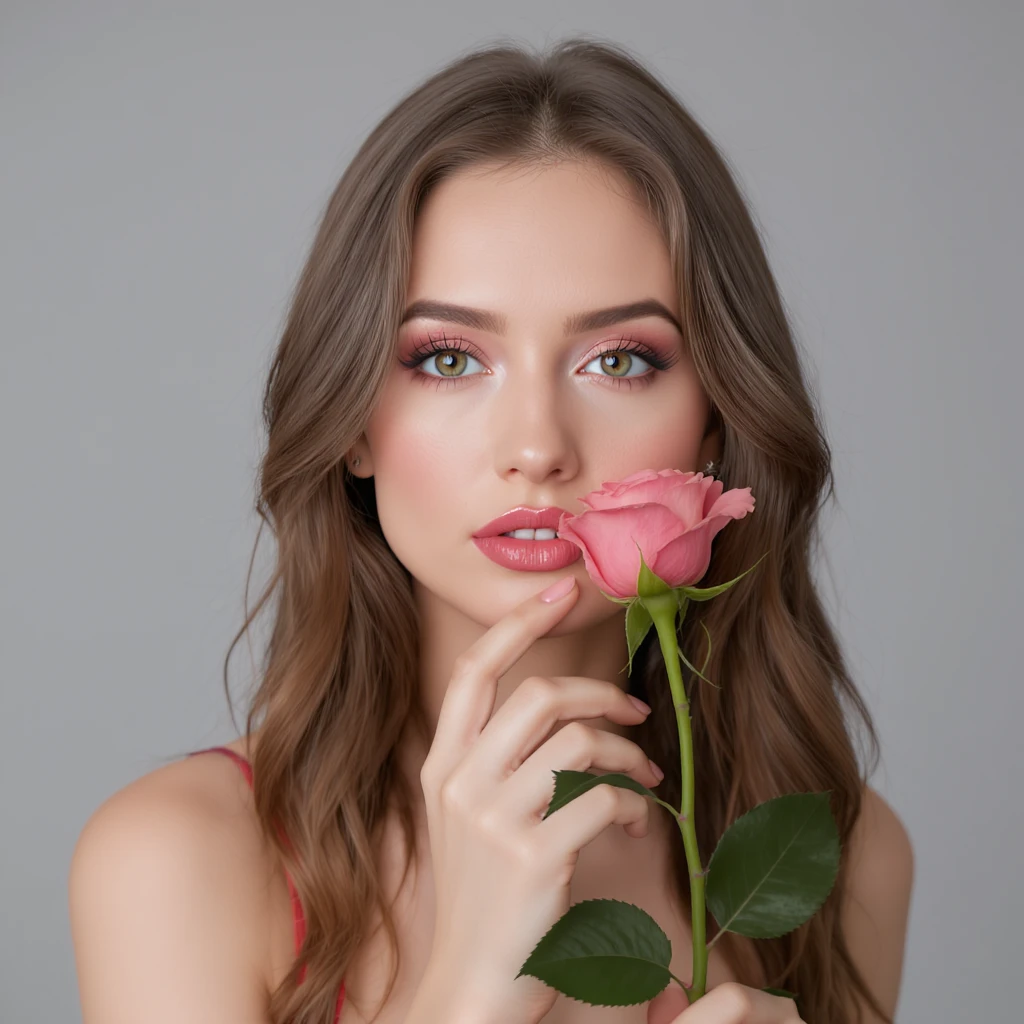 single pink rose, photographic style, realistic colors, natural details emoji