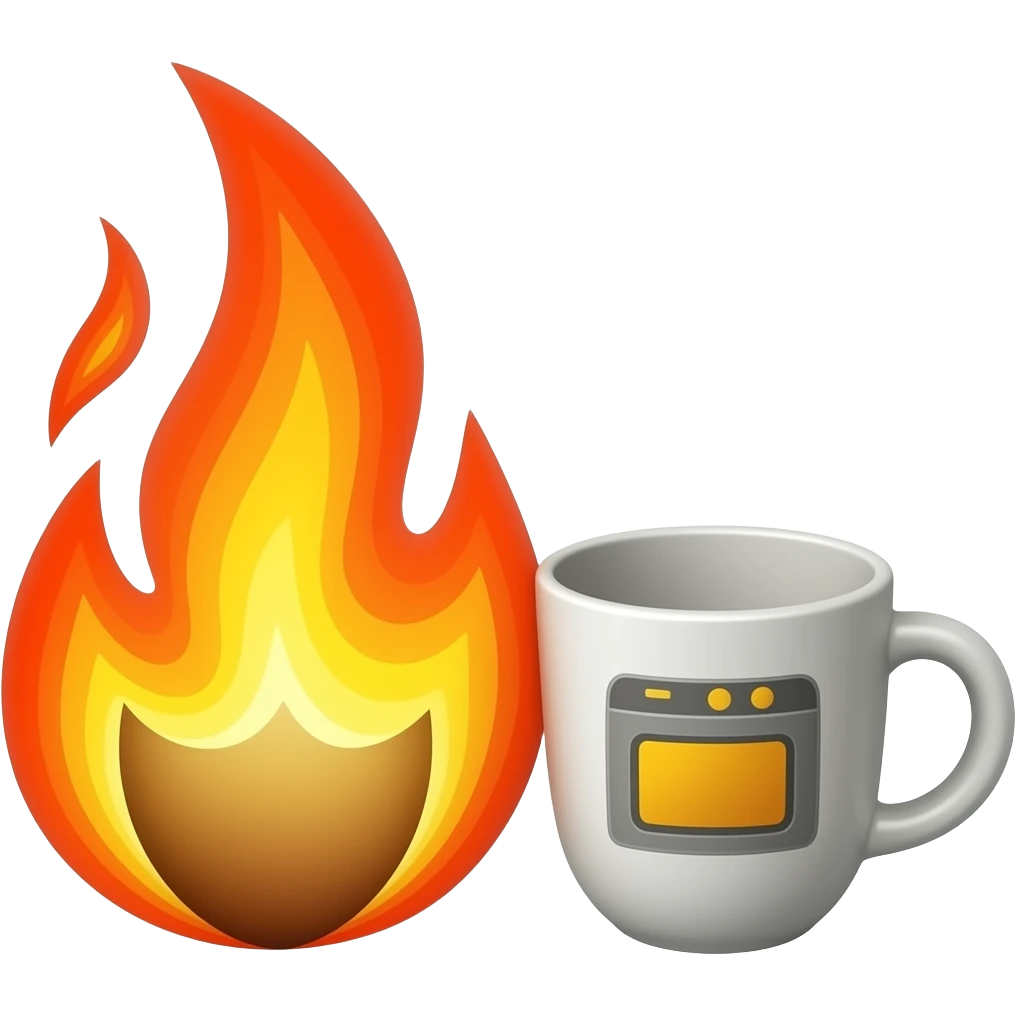je veux un emoji qui représente des flammes avec une tasse en céramique peintes à côté pour faire comprendre que la céramique va passer au four emoji