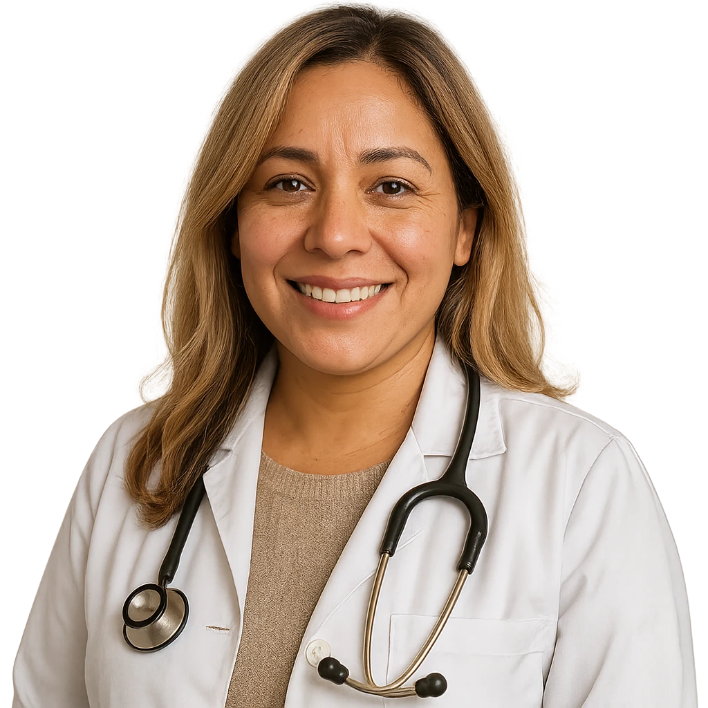 realistic and warm Latina doctor with light blonde hair emoji