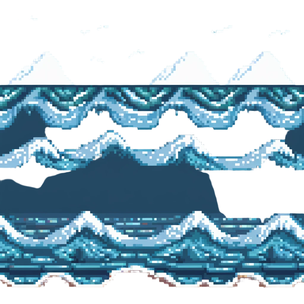 simple ocean scene with waves in pixel art style emoji