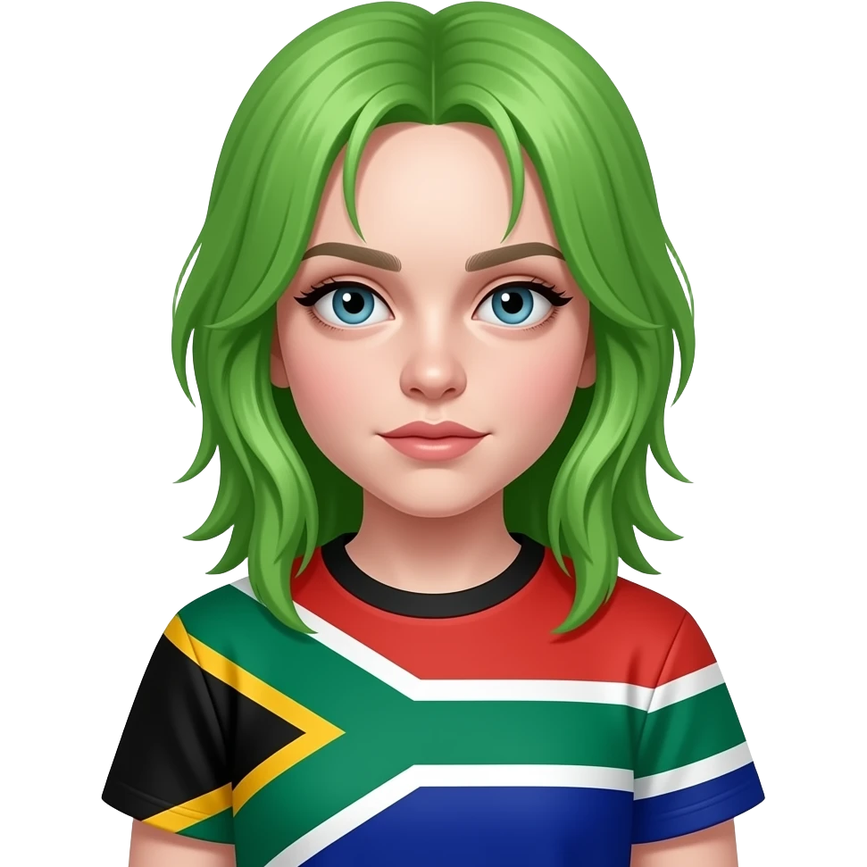 Billie Eilish with her green hair wearing a south African flag shirt emoji