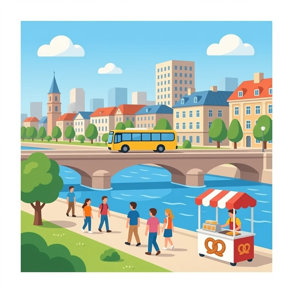 Bus, bridge, buildings, parks, people, pretzel, and building emoji
