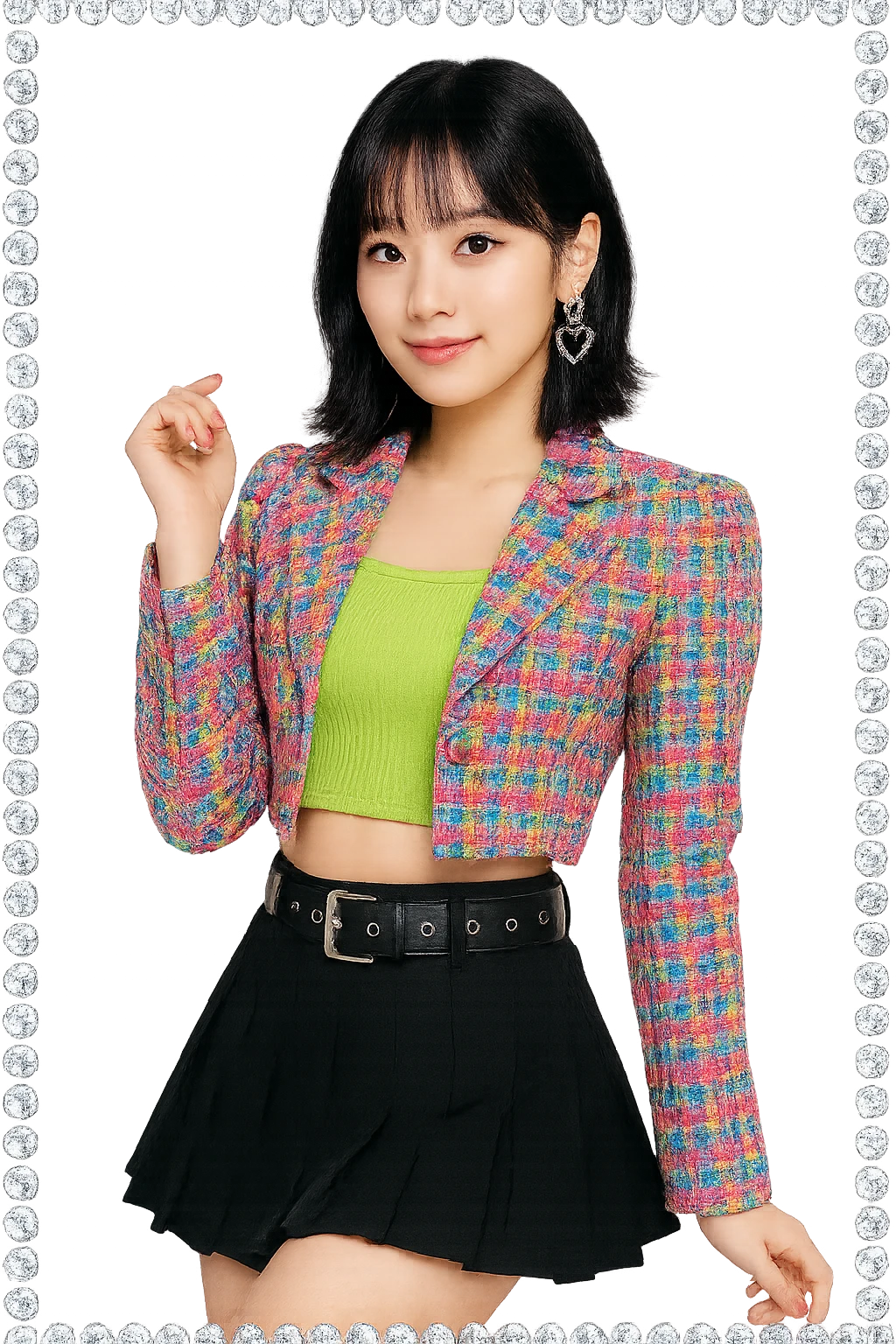 kpop star with rhinestone border, cute and trendy emoji