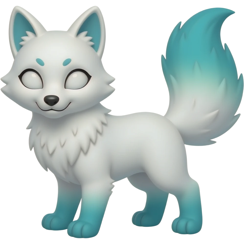 White Kitsune with white eyes and blue green ombré tail even blue green ombré fluffy paws emoji