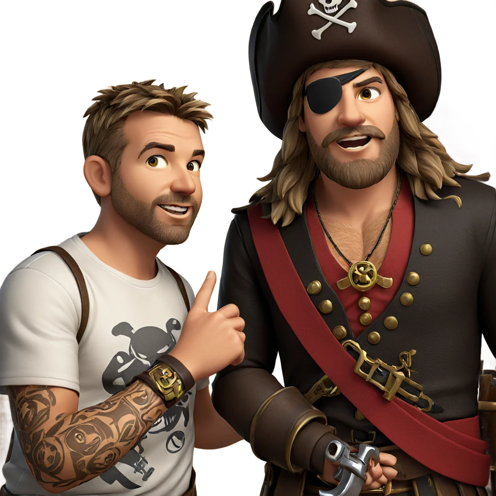 pirate boys posing with weapon emoji