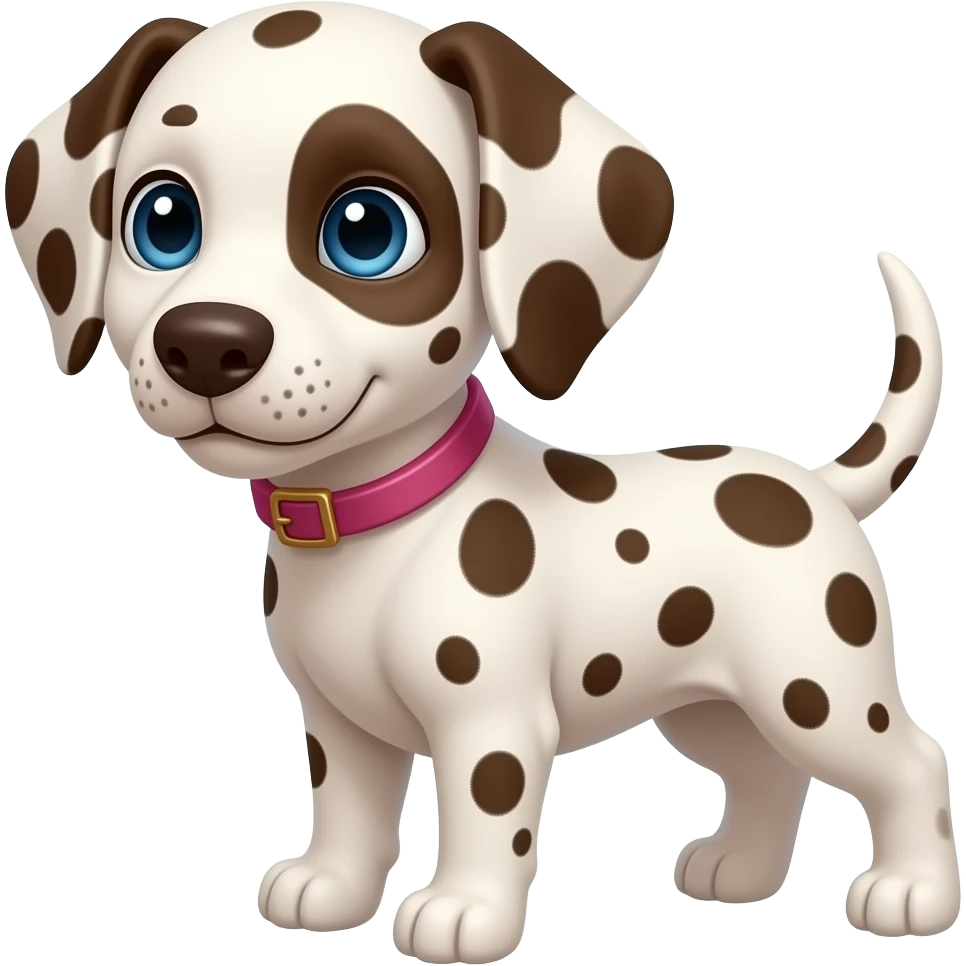 Puppy Dalmatian with brown spots blue eyes with freckles by eye pink collar emoji