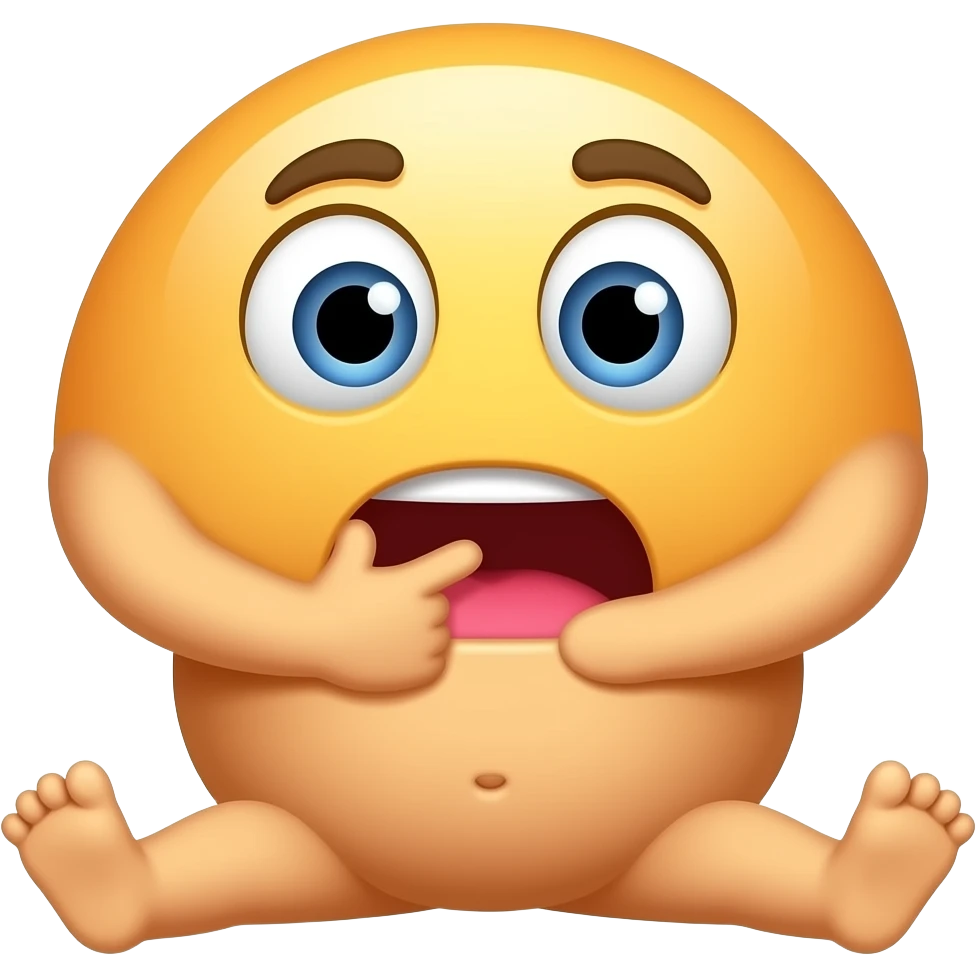 This same emoji, naked with big boobs, sitting with legs spread apart wide open, and touching her hairy vagina and having an orgasm emoji