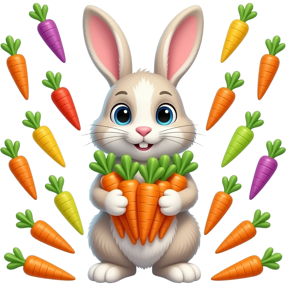 easter bunny with many colorful carrots emoji