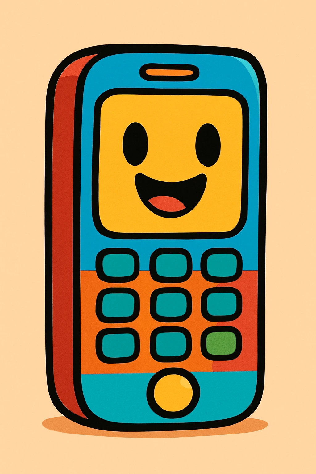 a phone in a playful cartoon style, bright colors emoji