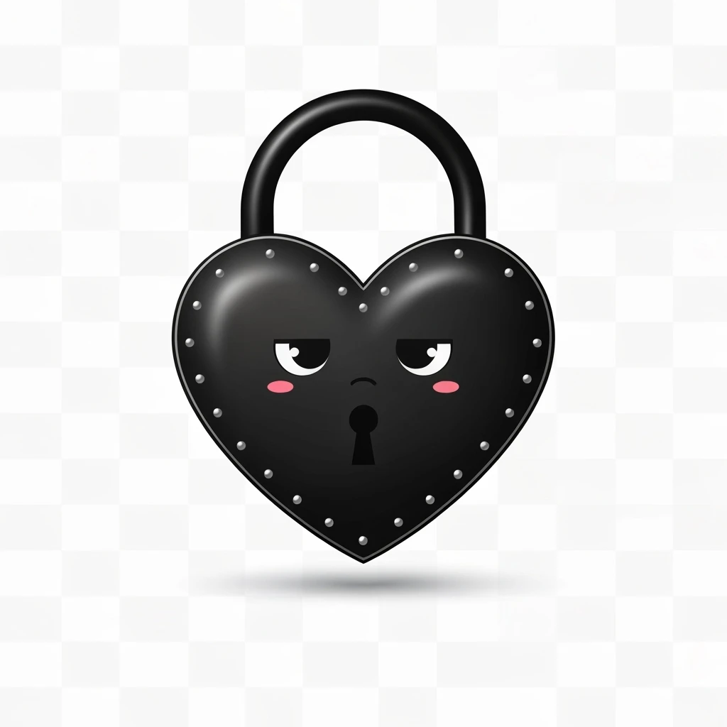 goth heart lock, cute, expressive, minimal, transparent background emoji