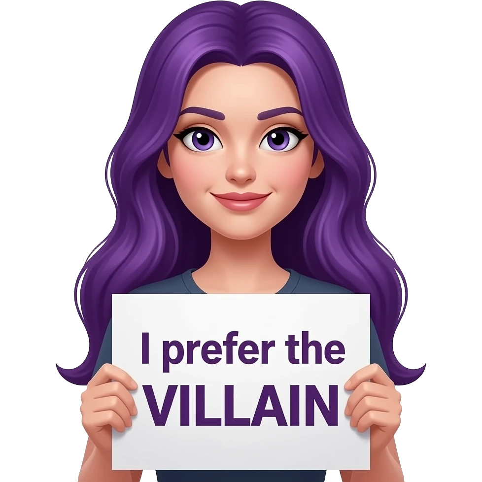 sexy girl with long purple hair holding a I prefer the VILLAIN sign emoji