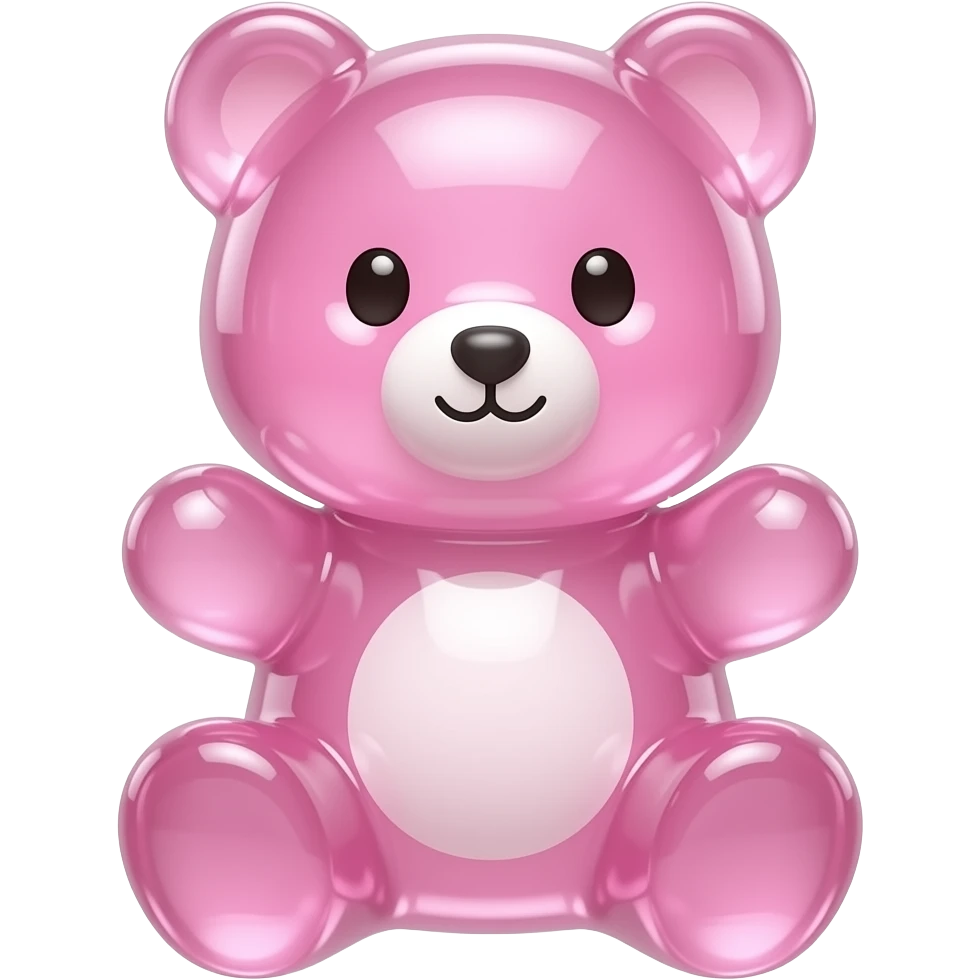 kawaii gummy bear emoji, translucent pink jelly bear, glossy shiny texture, simple cute icon style emoji