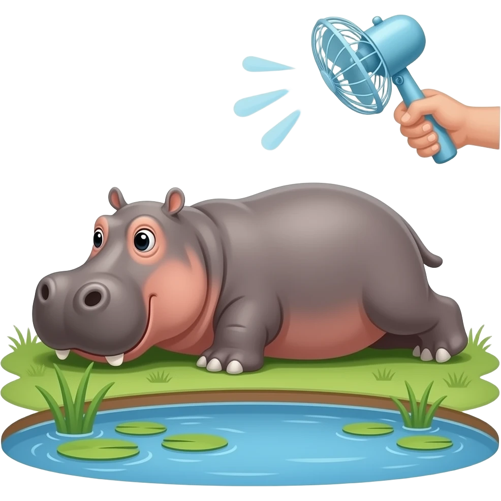 Fan blowing at relaxed hippo emoji