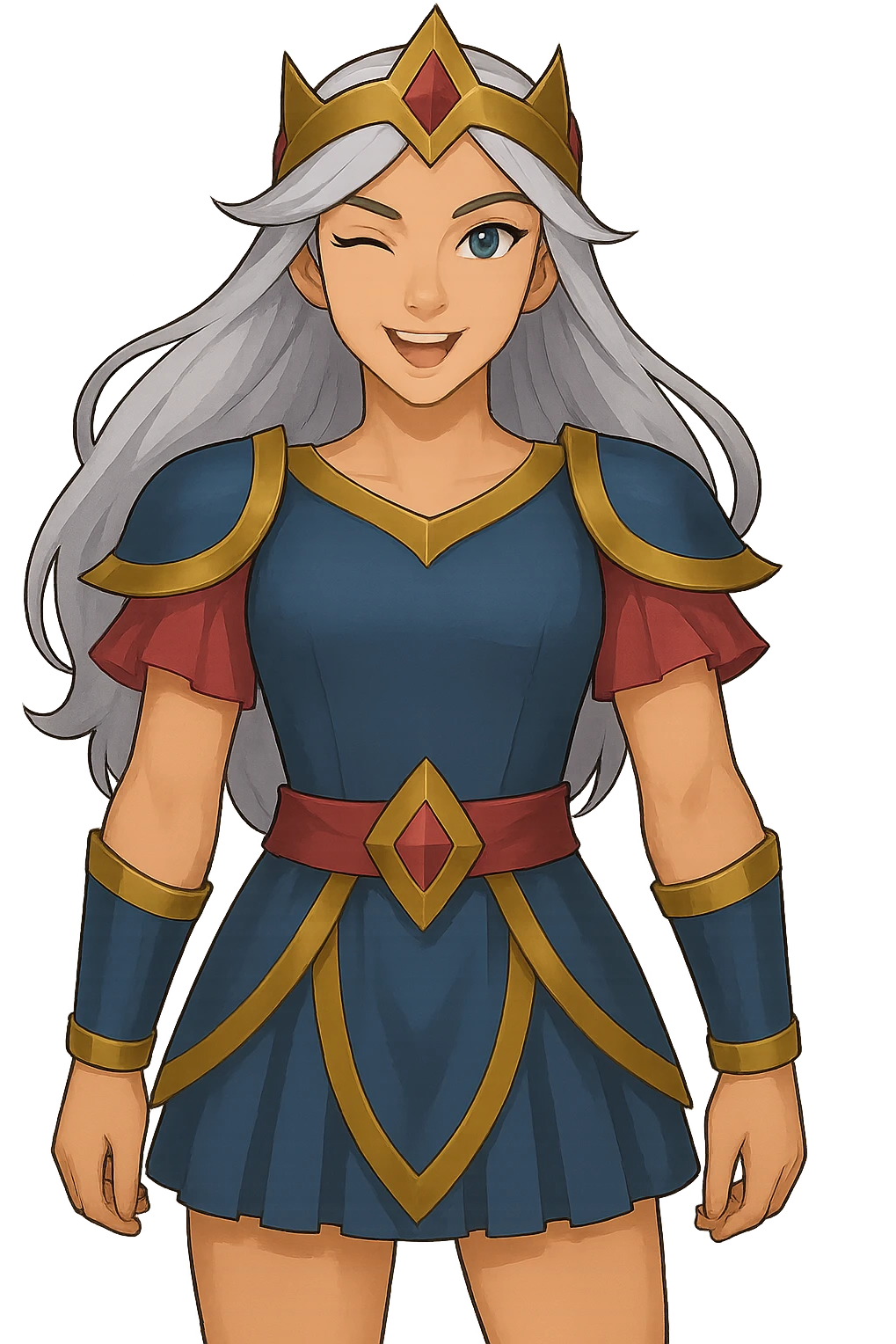 Change the character's face to a winking playful expression, keep the pose and style the same, transparent PNG. emoji