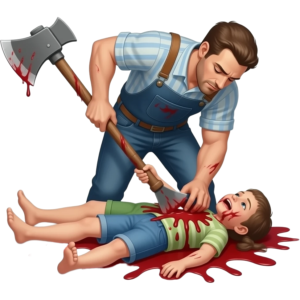 Man decapitating  his children with an axe like gore emoji