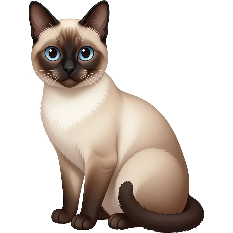Realistic sitting beautiful fine aesthetic Siamese cat emoji