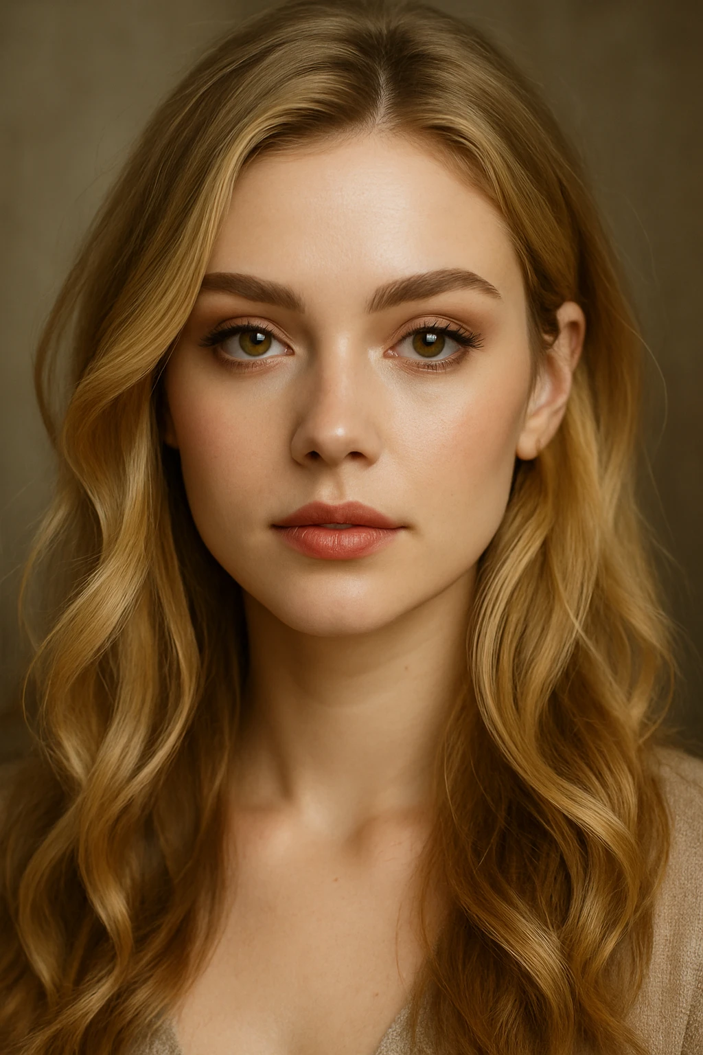 a pretty girl with blond hair, green eyes, and makeup, detailed, beautiful face emoji