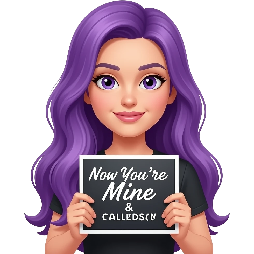 sexy girl with long purple hair holding a Now You're Mine HAYDEN & CALISTA sign emoji