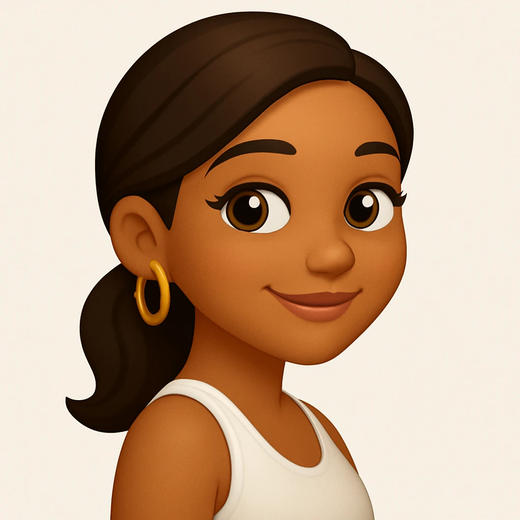 turn the second man in emoji style of the 1st image, match the facial features and match dressing style of the 2nd image, she is wearing white tank top lose, side pose emoji