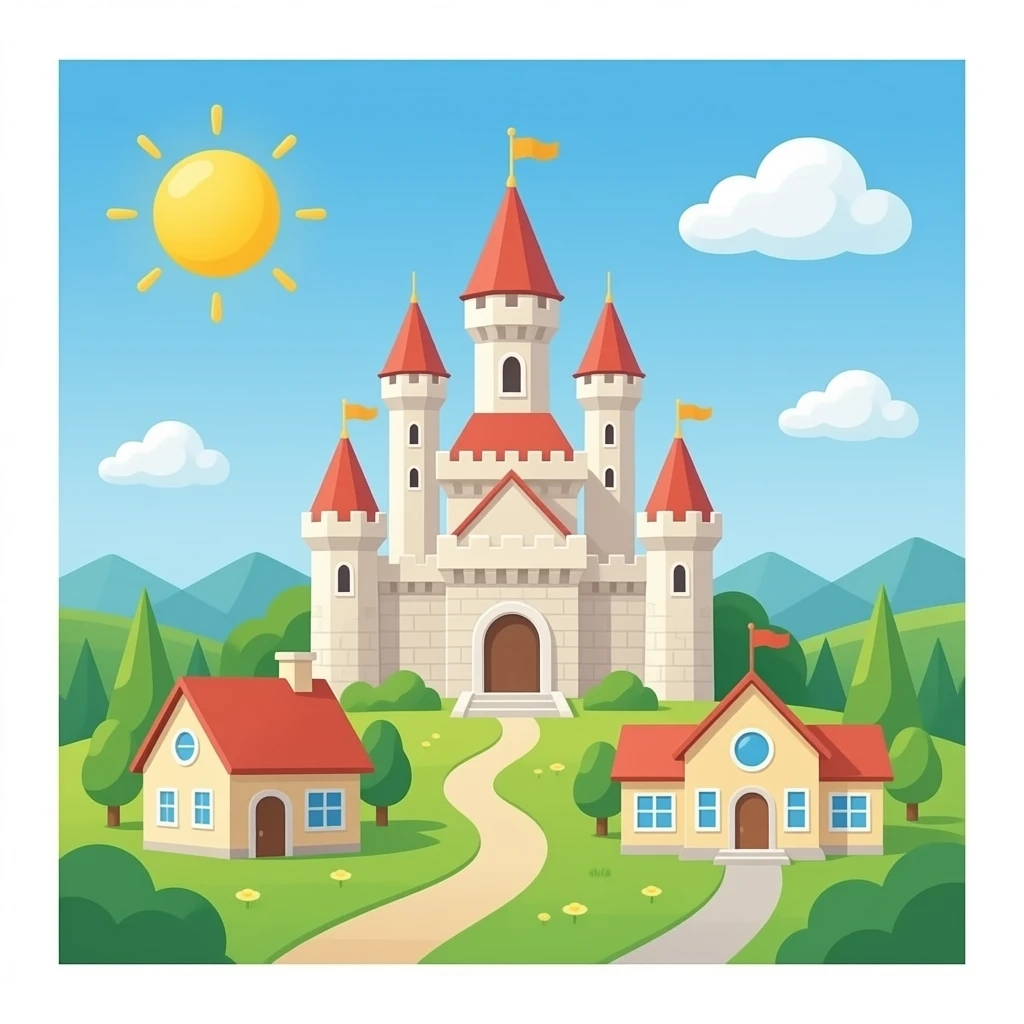 Build me a castle, house, and a school emoji