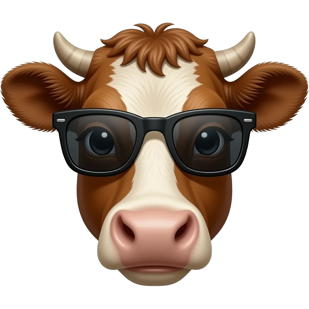 a  face of cool brown cow wear super cool dark / black sunglasses emoji