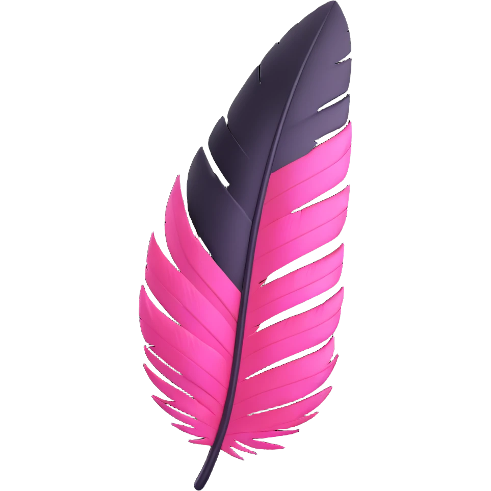 realistic 3D gothic feather with pink highlight, minimal and dark emoji
