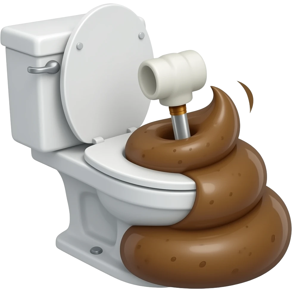 A toilet, taking a punch by a really strong poop emoji