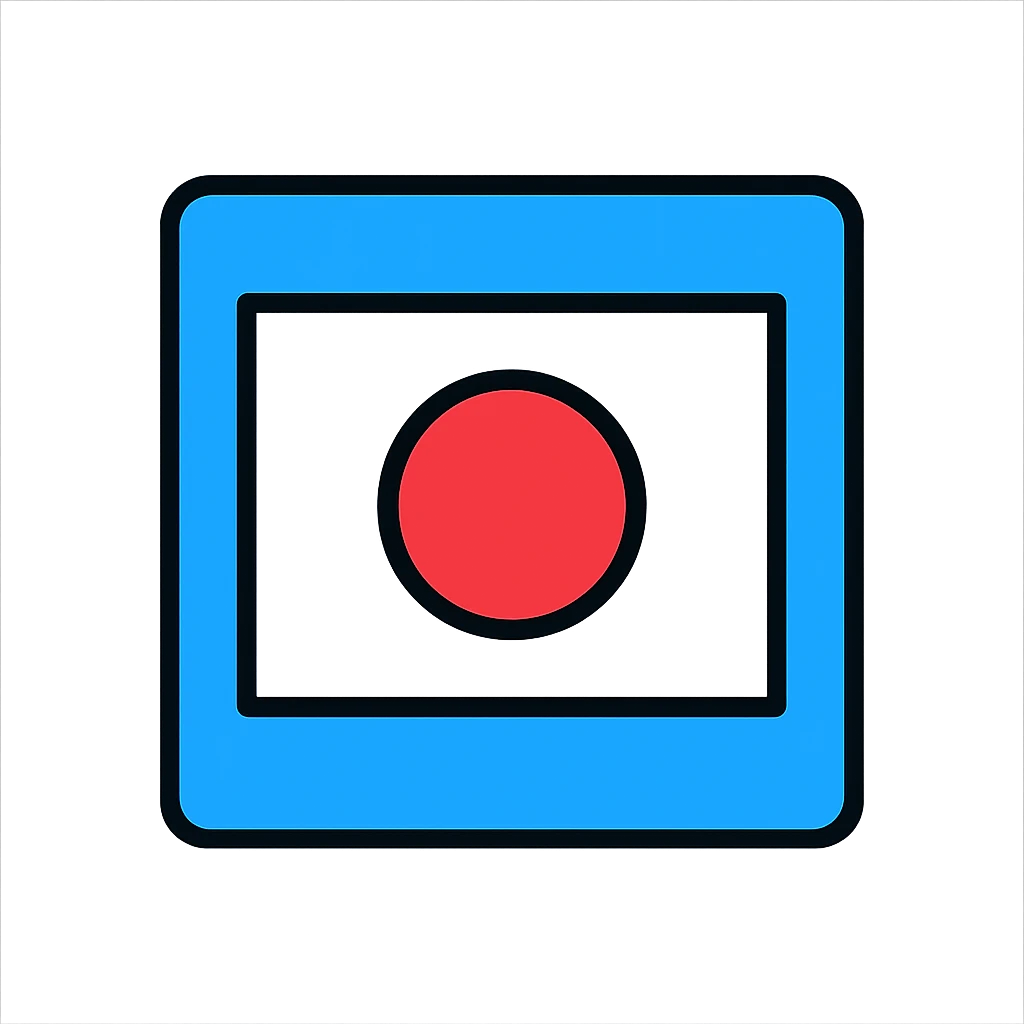 Japan flag icon style with a clean and simple design, background color #1199FF, white circle in the center, crisp and minimal details, no text emoji