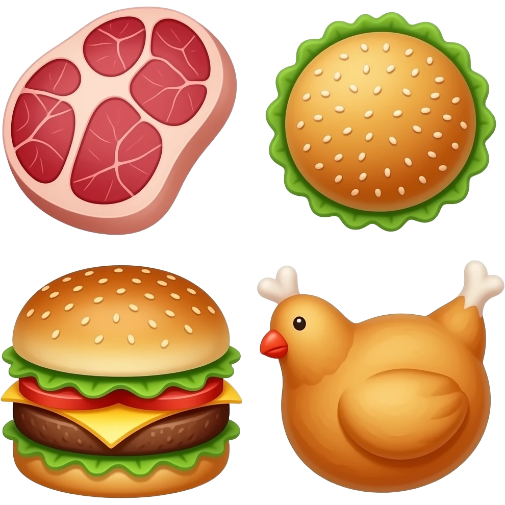 meat beef, burger, chicken emoji