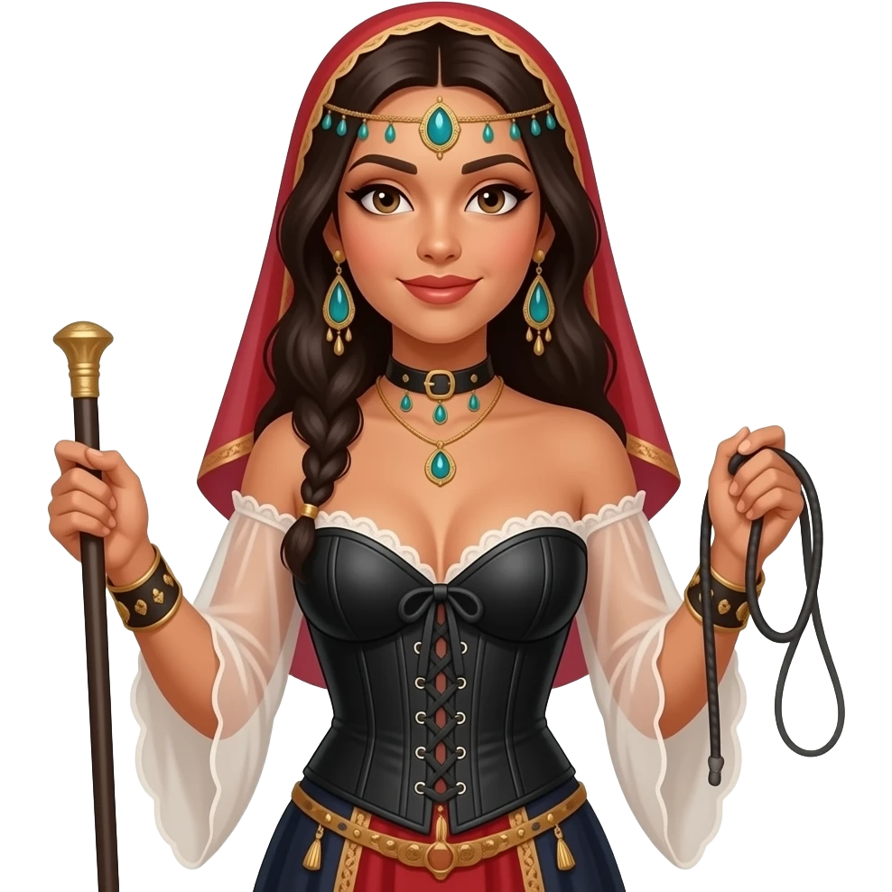 Femme marocaine en corset avec cravache  ouvert avec un fouet emoji