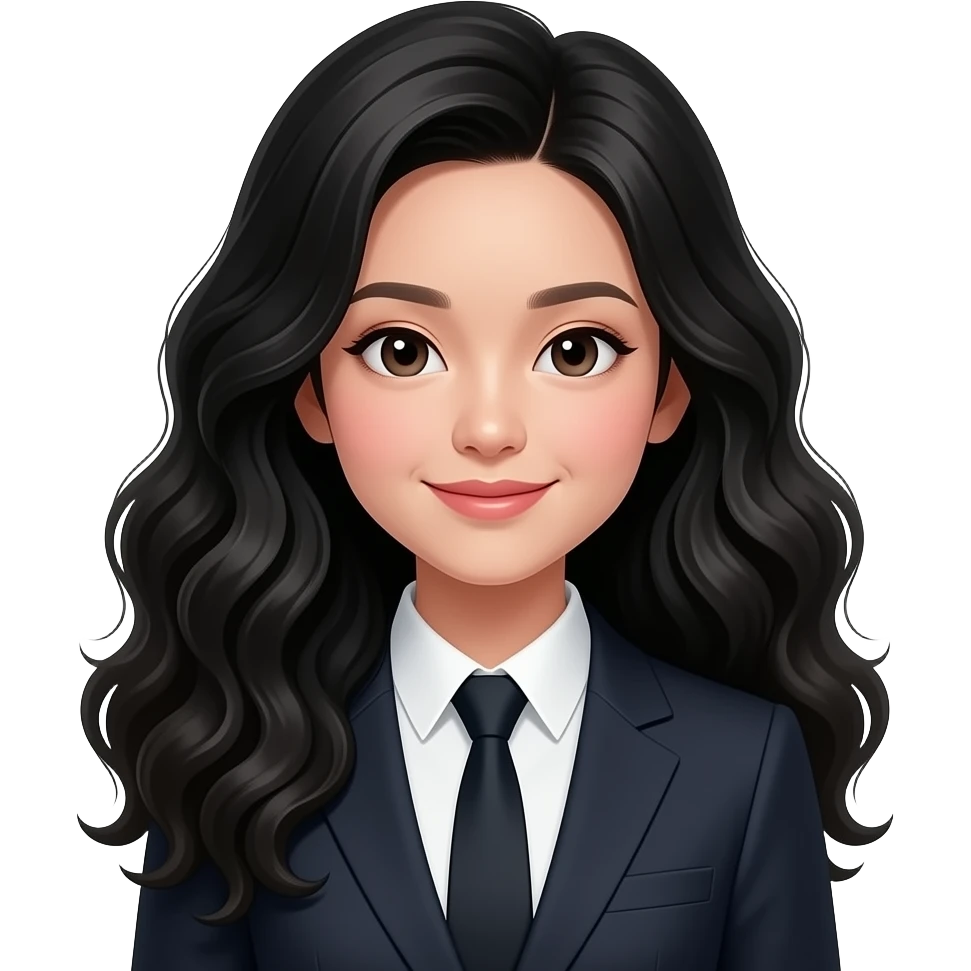 asian girl with black long very curly hair wearing suit emoji