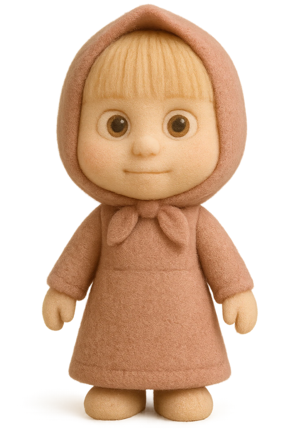 Masha from Masha and the Bear, neutral expression, no bear, no pose, flocked toys style emoji