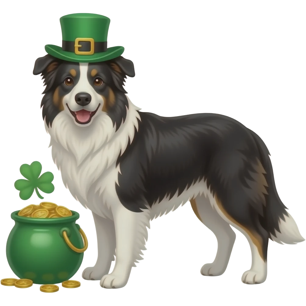 Make the dog a border collie in a st Patrick’s day pot of gold emoji
