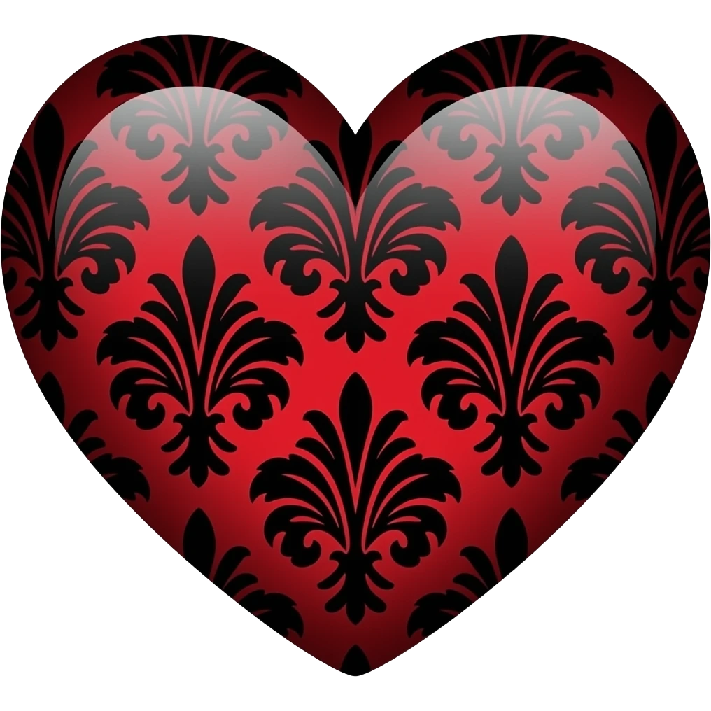 Vermillion Gothic emo edgy cool Heart with black damask pattern emoji