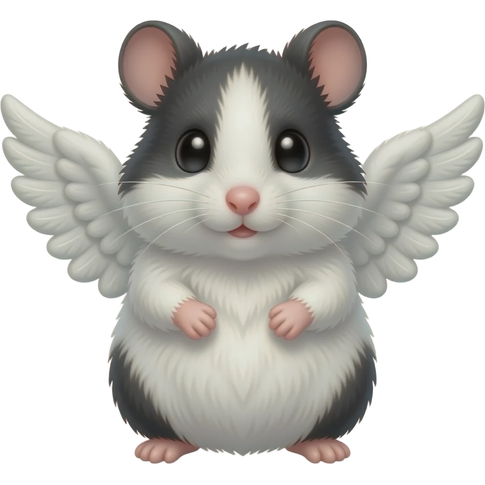 Un criceto bianco e nero con le ali d'angelo emoji