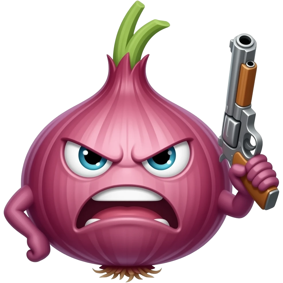 Mad onion holding with a gun emoji