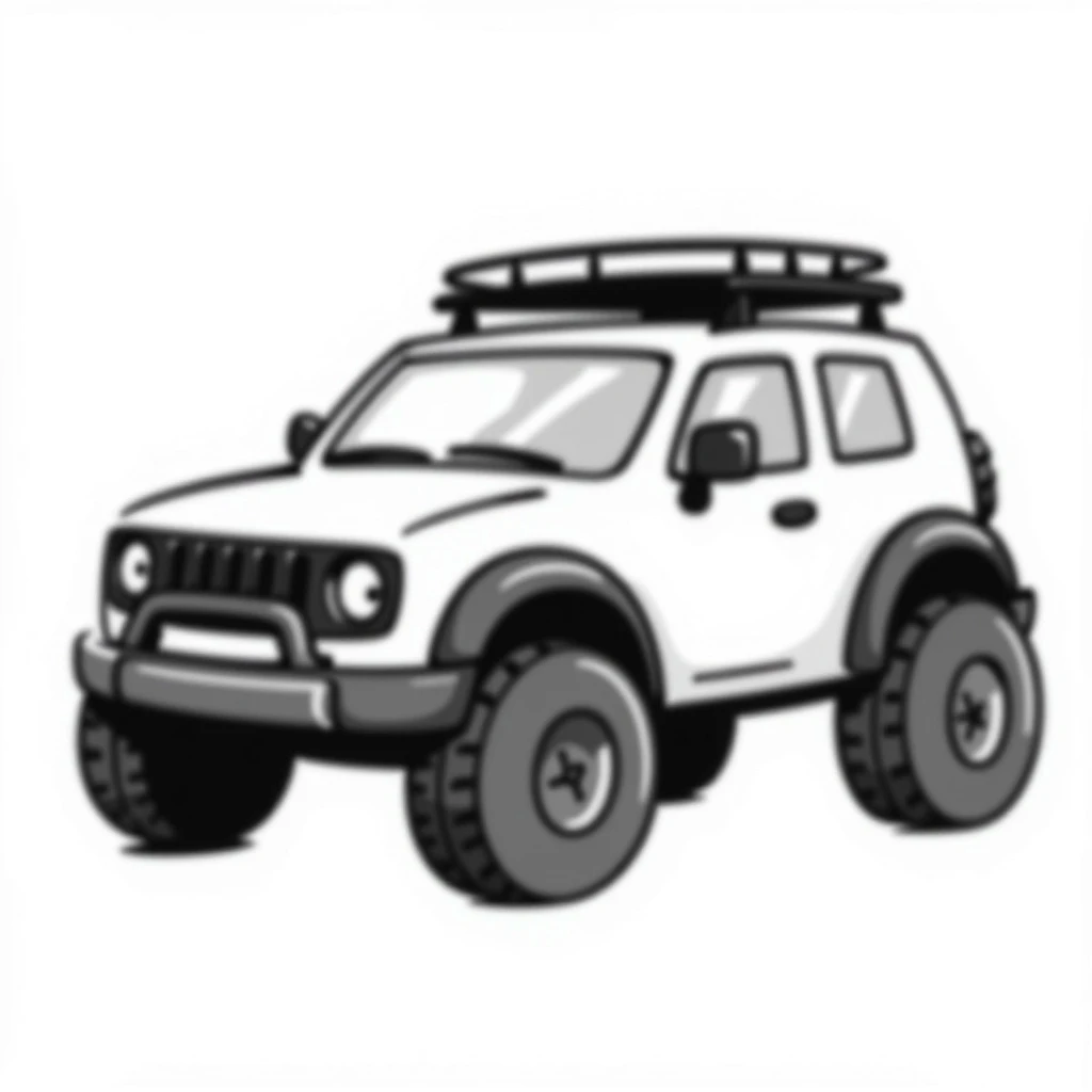 rugged off-road SUV with playful lines and minimal color in hand drawn doodle style emoji