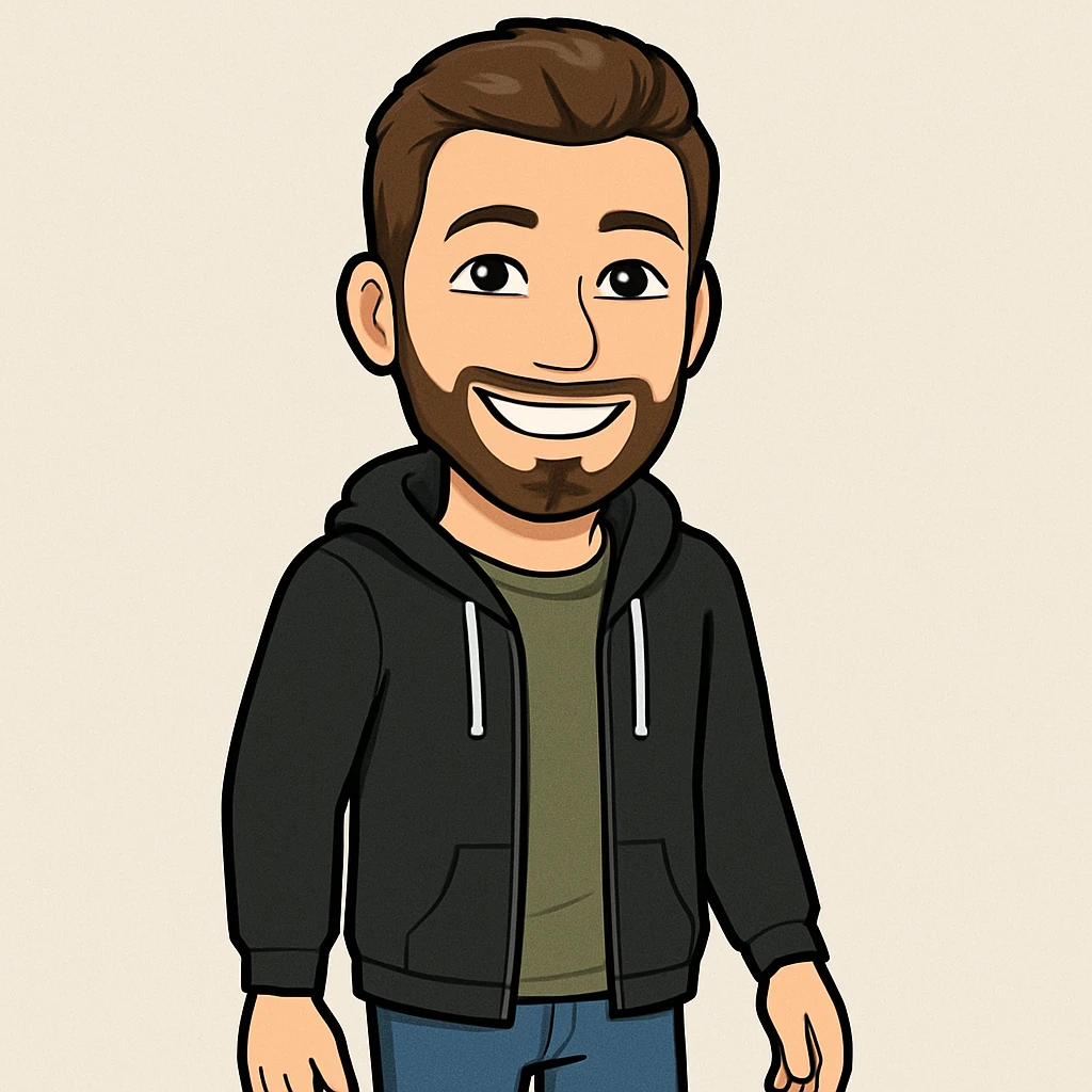 bitmoji style male, smiling, casual outfit emoji