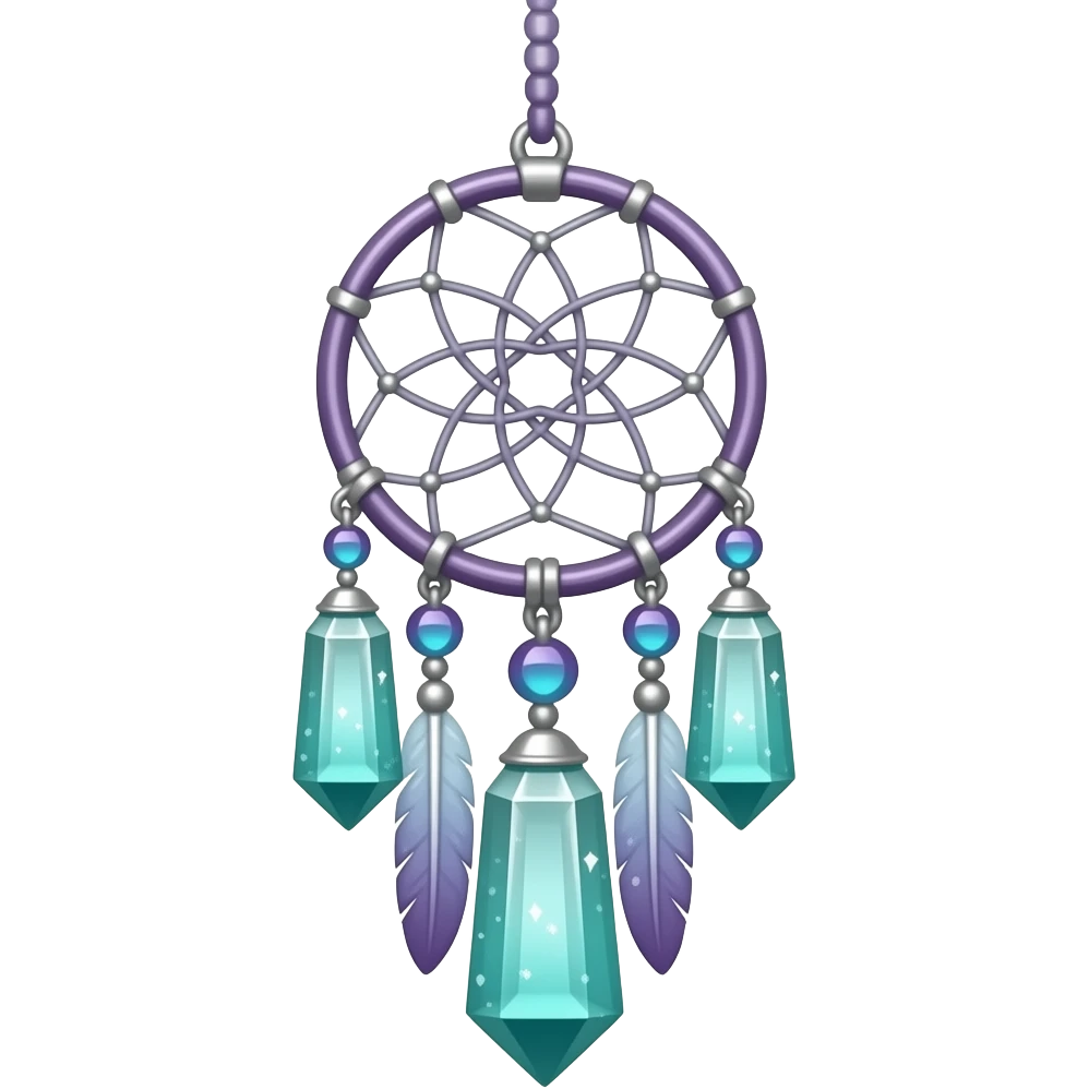 Purple-Blue-lime-greenish and silver cold-cool-colored romantic lush beautiful pretty hanging crystal-catcher aesthetic with hearts and sparkles and feathers emoji